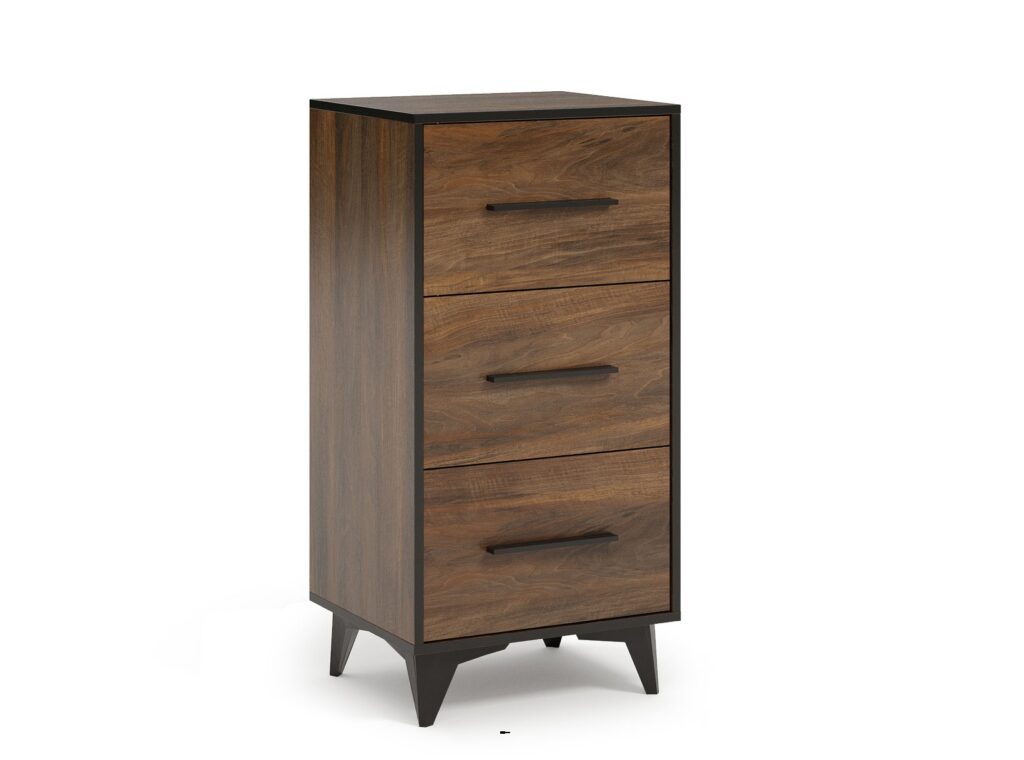 Chest of Drawers Tall Narrow 3 Drawer Storage Cabinet Black Legs Dark Oak Mid Century Modern Frida