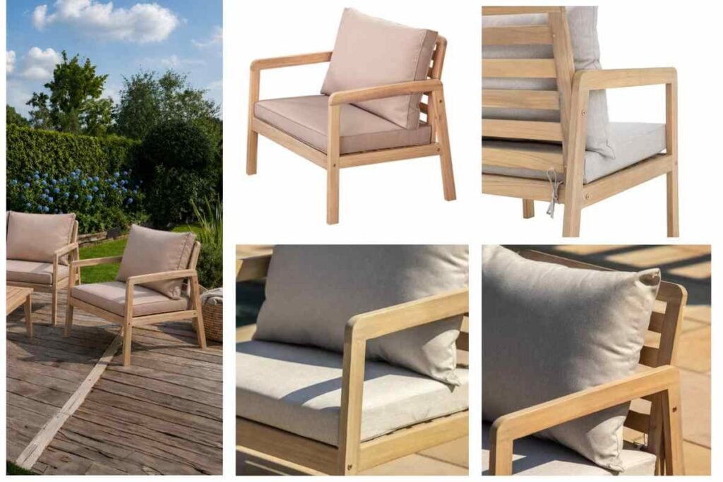 Wooden Garden Furniture Set Outdoor Lounge Sofa Chairs Coffee Table Beige Cushions Premium 4 Seater - Lido