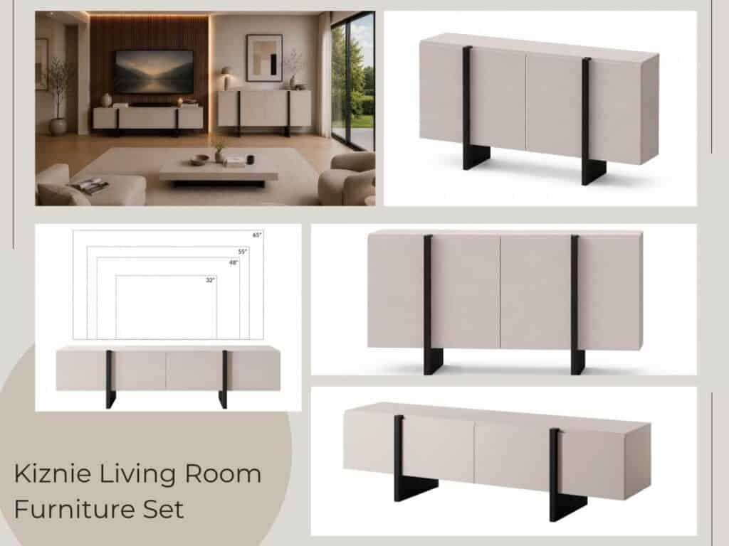 Modern Living Room Furniture Set Beige Black Sideboard Cabinet and TV Unit with Storage – Kiznie