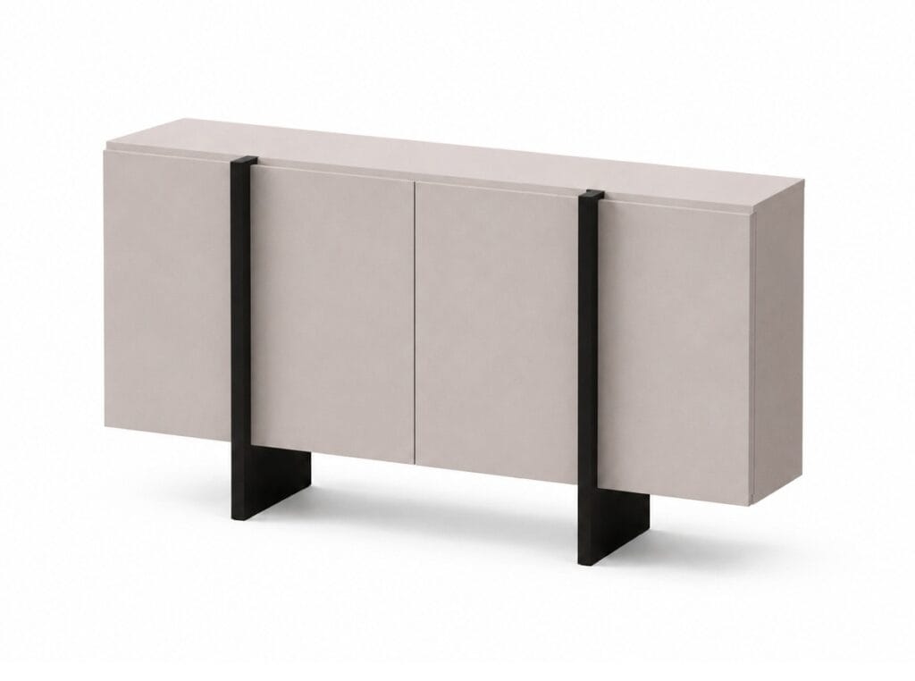 Beige Sideboard Cabinet 140cm Storage Unit Modern Cashmere Black Handleless – Kiznie