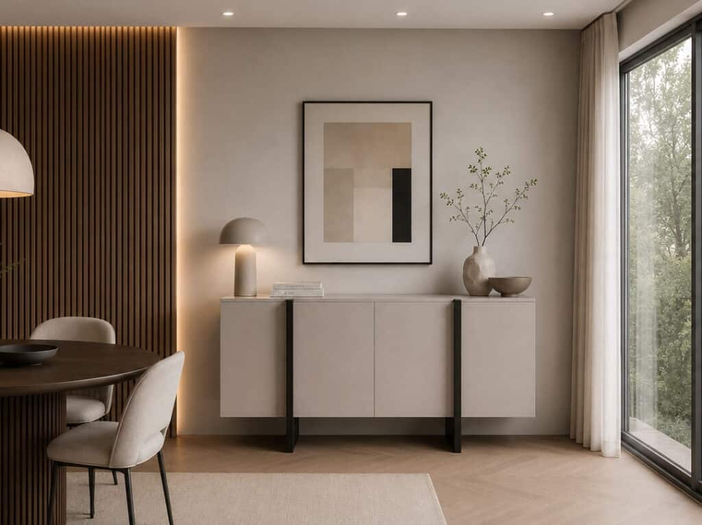 Beige Sideboard Cabinet 140cm Storage Unit Modern Cashmere Black Handleless – Kiznie