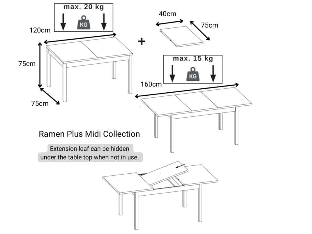 Compact Dining Table Black and Oak 4 6 8 Seater Narrow Extending – Ramen Midi