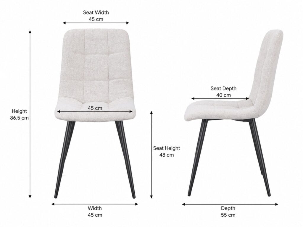 Dining Chair Beige Upholstered Kitchen Seating Soft Padded with Black Leg Frame - Jess