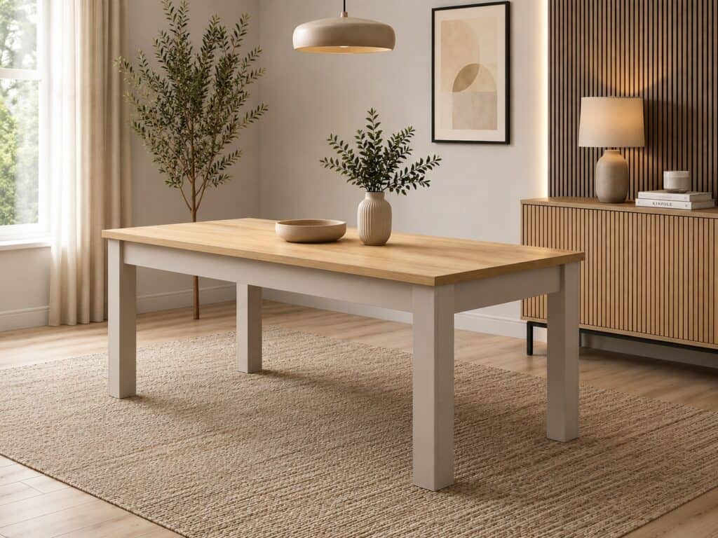 Extendable Dining Table Beige and Light Oak 4 6 8 10 Seater Extending 160cm to 240cm – Net