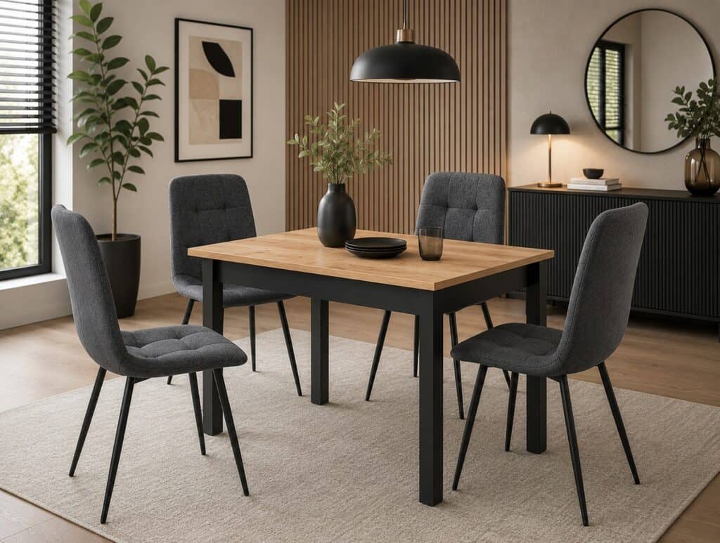 Small Dining Table Oak Black Compact Narrow Slim 4 6 Seater Extendable 100 to 140cm – Ramen Mini