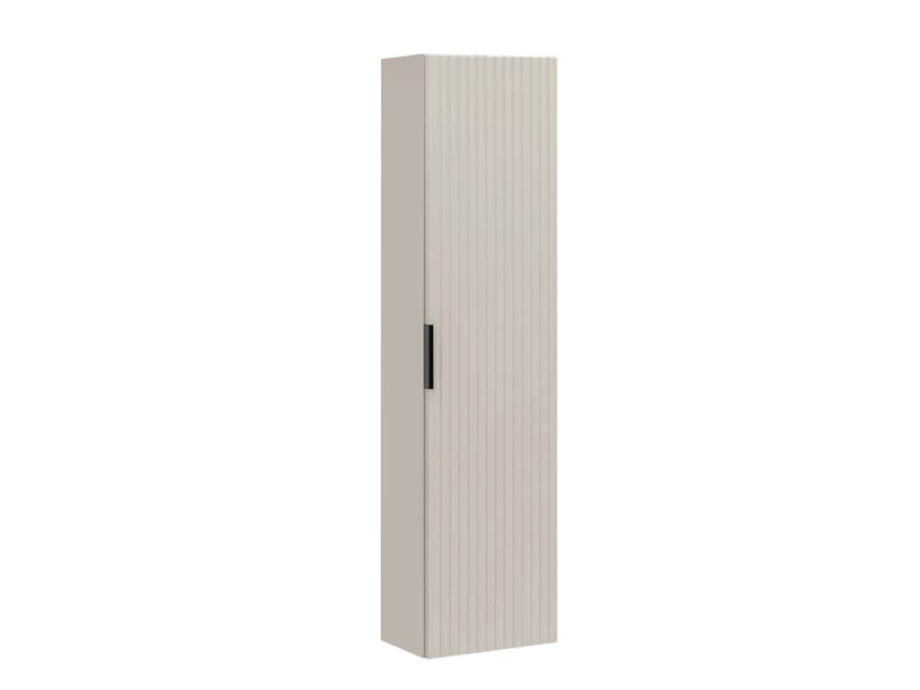 Tall Bathroom Storage Cabinet Wall Hung Beige Cashmere Slim Unit Ribbed Fluted 1 Door Floating Furniture - Adel