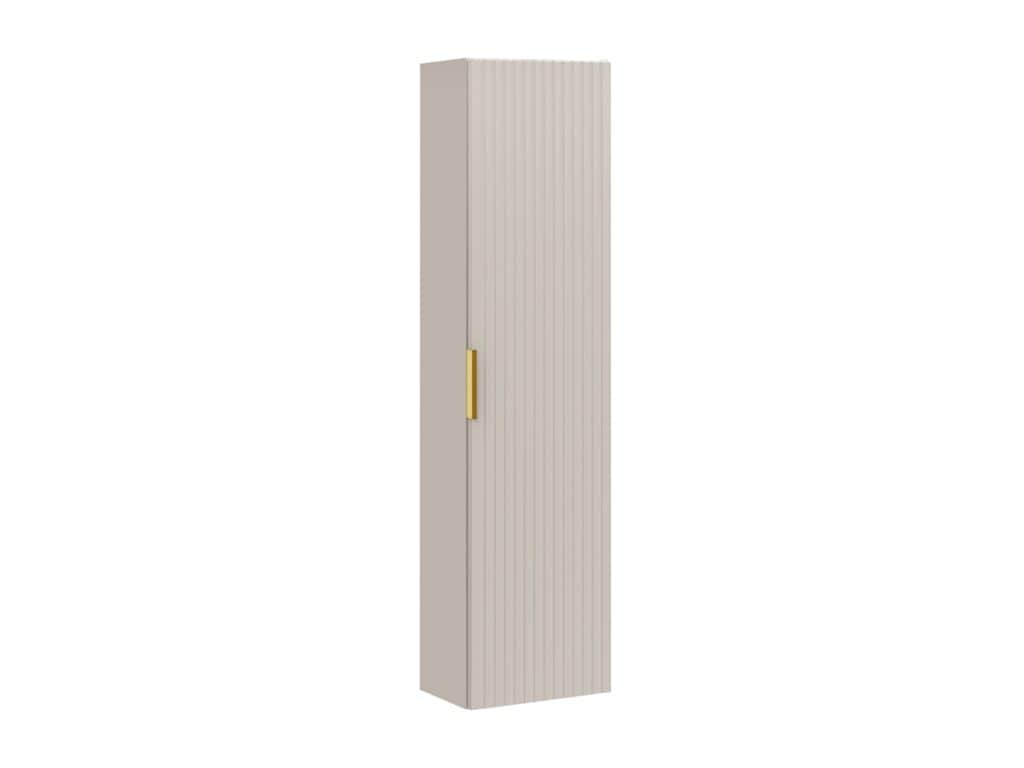 Tall Bathroom Storage Cabinet Wall Hung Beige Cashmere Slim Unit Ribbed Fluted 1 Door Floating Furniture - Adel