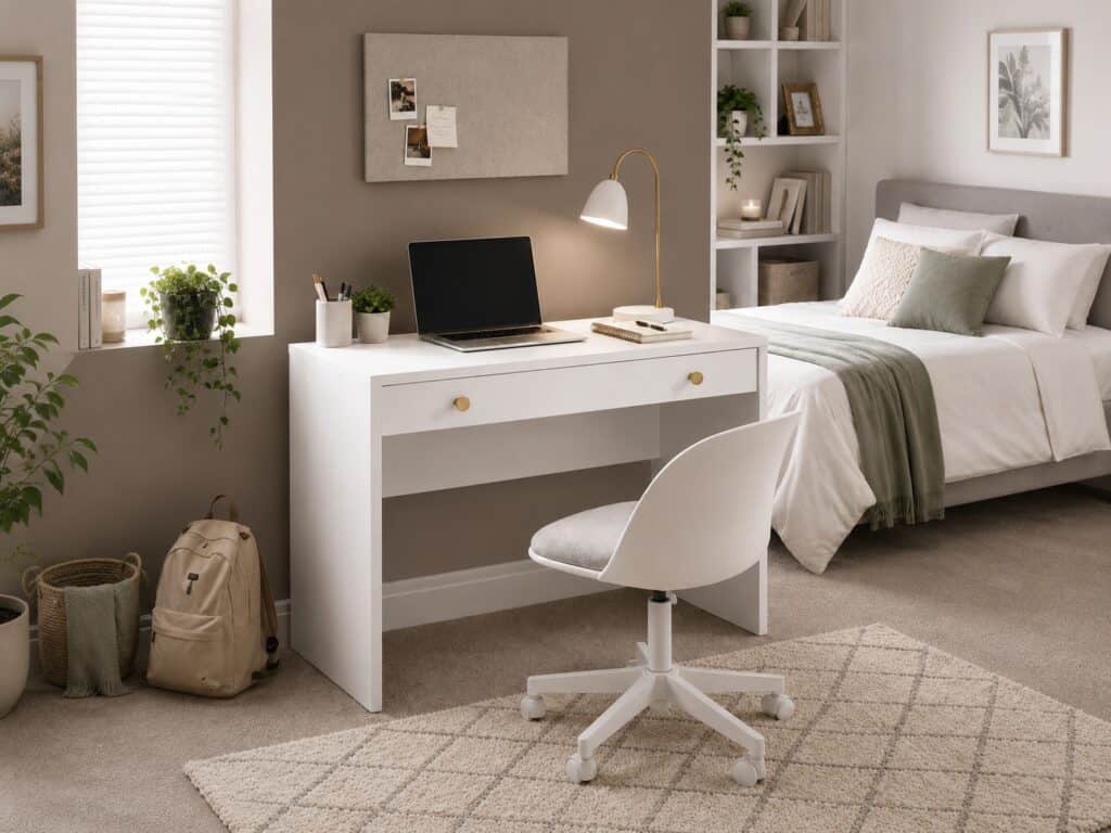 Small Desk for Bedroom White Narrow Slim Drawer Storage 90cm Compact Unit Gold Handles - Rel