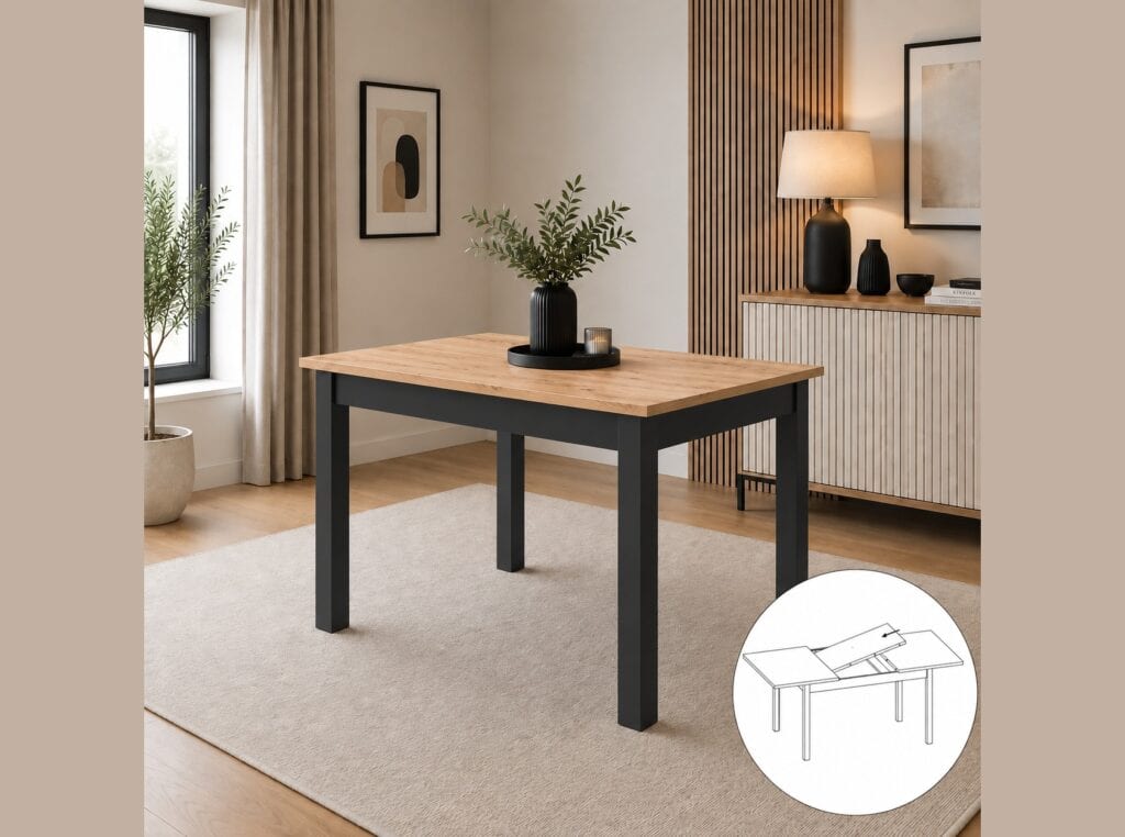 Compact Dining Table Black and Oak 4 6 8 Seater Narrow Extending – Ramen Midi