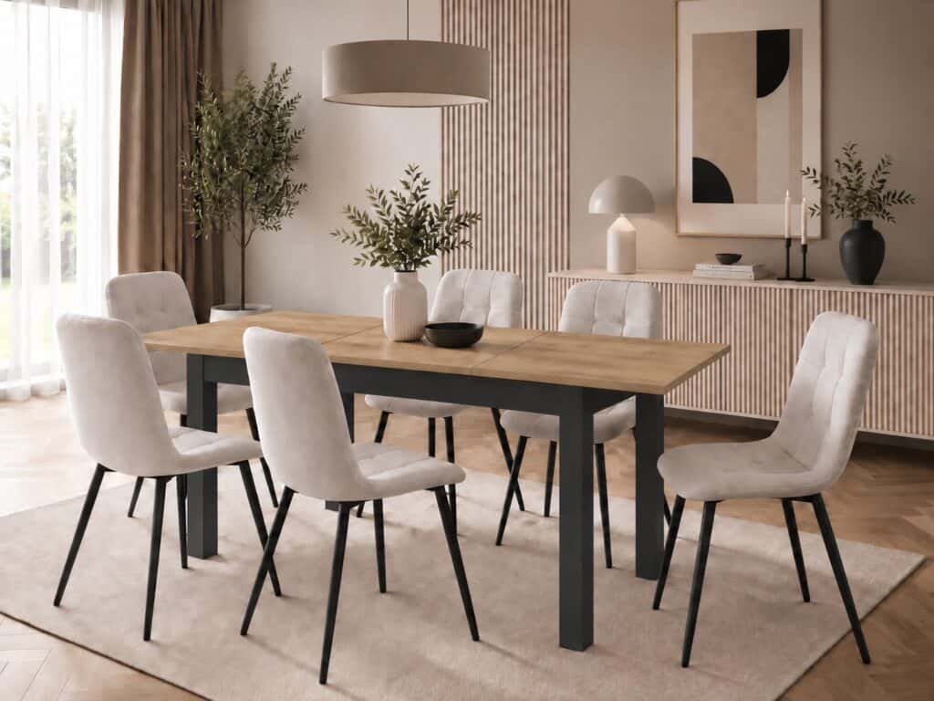 Compact Dining Table Black and Oak 4 6 8 Seater Narrow Extending – Ramen Midi